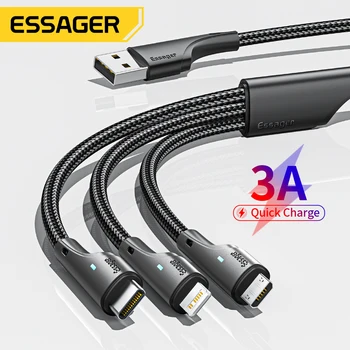 Essager 3 в 1 USB Type C Кабел Micro USB Тел Зарядно За iPhone 14 13 12 X Pro Max Samsung Xiaomi PCPO Кабел За Предаване на Данни на Мобилния Телефон