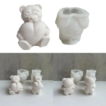 Силиконова форма за свещи във формата на 3D мечка за декорация на свещи, ръчно изработени, форма за направата на инструменти за бродерия, форма за печене