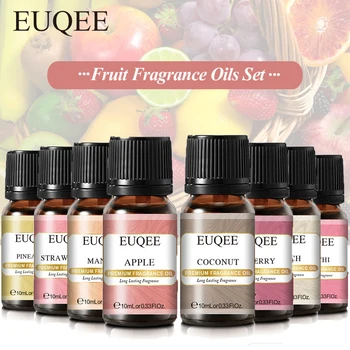 Набор от сладки парфюмерийни масла EUQEE ТОП 8 - Ябълка, манго, ягоди, череши, кокос, ананас, личи, праскова ароматно масло (10 мл) за diy