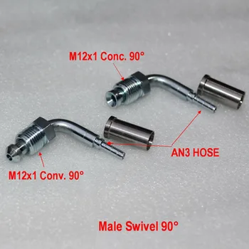 M12x1 мъжки отточна тръба на шарнирна връзка конц. Щуцер CONV 90 ° за маркуч с оплеткой AN3
