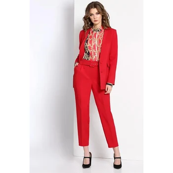 Червен костюм с V-образно деколте, двойка (яке + панталон Комплект 2023, новият, модерен и елегантен обикновен женски блейзър с високо качество, офис комплект