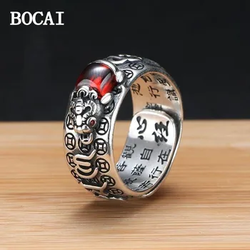 BOCAI 2023 нов S925 сребро Ретро мода Изкуство Зюмбюл PiXiuToad Сърцето на Сутра Отворен пръстен за мъже и жени