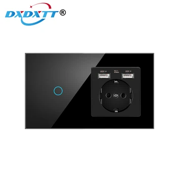 DXDXTT Сензорен Прекъсвач Светлина Сензор 220 В ЕС Мощност Стени USB Изхода Led Сензор Ключове 1/2/3 gang 1Way Crystal Панел Осветление