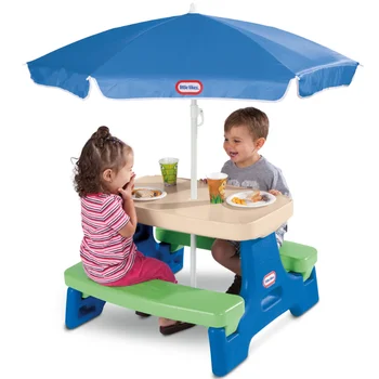 Детска маса за пикник с чадър, Игралната масичка с чадър, за децата, Удобно за съхранение, Лесен монтаж и демонтаж на Детската маса