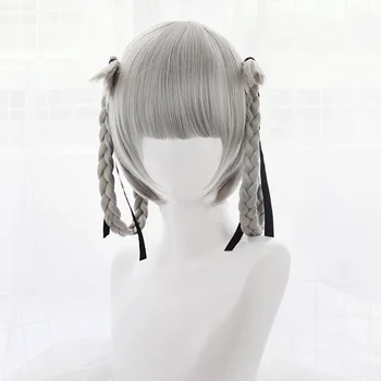 Японското аниме Какегуруи Кирари Момобами, 35 см, къса перуки, сива опашка, скоба за cosplay, перука + шапка за перука
