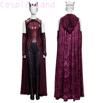 Уанда Максимофф, костюм за cosplay, дамски дрехи, вещици, ботуши, червено наметало с принтом, костюми за Хелоуин